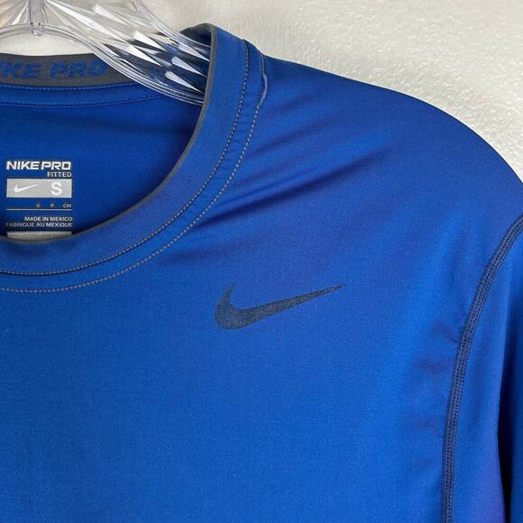 Nike Pro Mens Long Sleeve Shirt Size Small Fitted 269610 Blue Activewear - Picture 3 of 6